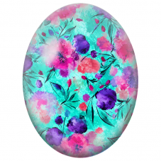 Cabochon en Verre Illustré Fleurs Roses et Violettes sur Fond Turquoise 13x18, 18x25 ou 30x40mm - Pour la Création de Bijoux