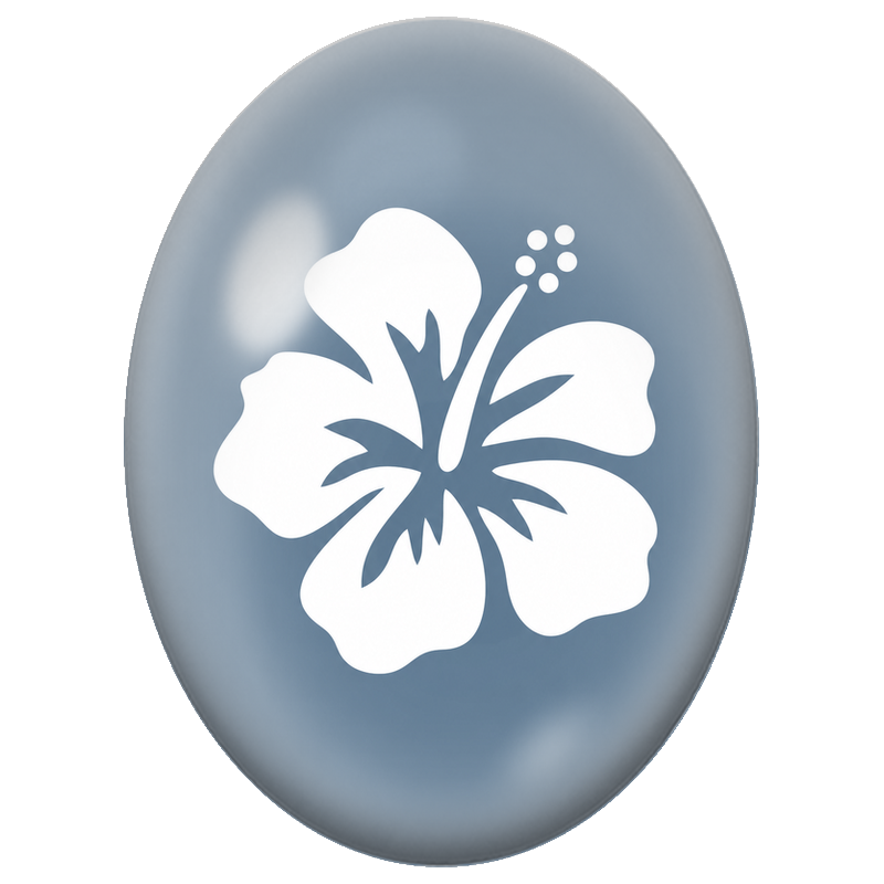 Cabochon en Verre Illustré Hibiscus Blanc sur Fond Bleu Gris 13x18, 18x25 ou 30x40mm