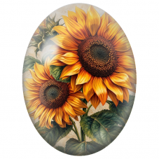 Cabochon en Verre Illustré Deux Tournesols Dorés 13x18, 18x25 ou 30x40mm - Pour la Création de Bijoux Fantaisie - DIY