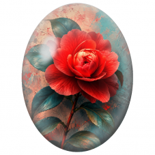 Cabochon en Verre Illustré Grande Fleur Rouge sur Fond Patiné 13x18, 18x25 ou 30x40mm - Pour la Création de Bijoux Fantaisie