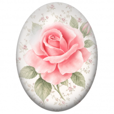 Cabochon en Verre Illustré Rose Rose sur Semis Fleuri 13x18, 18x25 ou 30x40mm - Pour la Création de Bijoux Fantaisie - DIY