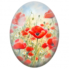 Cabochon en Verre Illustré Coquelicots Rouges et Marguerites 13x18, 18x25 ou 30x40mm - Pour la Création de Bijoux Fantaisie
