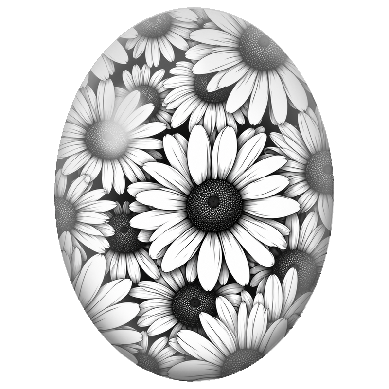 Cabochon en Verre Illustré Marguerites en Noir et Blanc 13x18, 18x25 ou 30x40mm