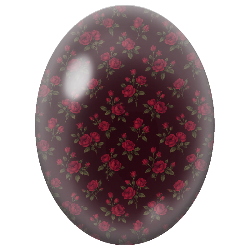 Cabochon en Verre Illustré Petites Roses Rouges sur Fond Bordeaux 13x18, 18x25 ou 30x40mm