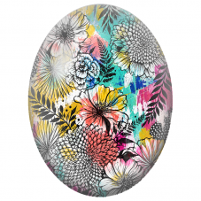 Cabochon en Verre Illustré Fleurs Dessinées sur Fond Abstrait Coloré 13x18, 18x25 ou 30x40mm - Pour la Création de Bijoux