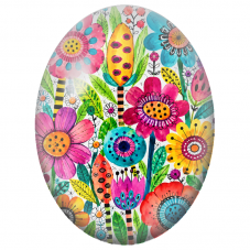 Cabochon en Verre Illustré Fleurs Naïves Multicolores 13x18, 18x25 ou 30x40mm - Pour la Création de Bijoux Fantaisie - DIY