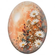 Cabochon en Verre Illustré Marguerites Blanches sur Fond Orange Patiné 13x18, 18x25 ou 30x40mm - Pour la Création de Bijoux