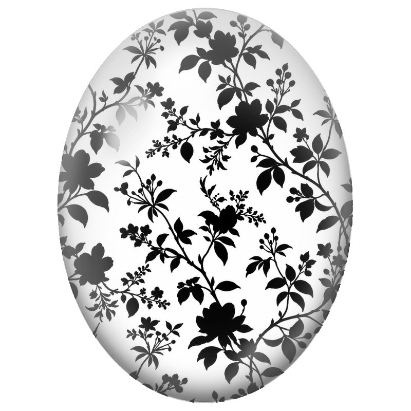 Cabochon en Verre Illustré Branches Fleuries Noires sur Fond Blanc 13x18, 18x25 ou 30x40mm
