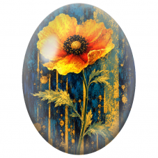 Cabochon en Verre Illustré Coquelicot Orange sur Fond Bleu Patiné 13x18, 18x25 ou 30x40mm - Pour la Création de Bijoux Fantaisie
