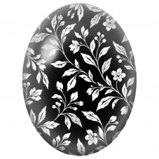 Cabochon en Verre Illustré Feuillage Fleuri Blanc sur Fond Noir 13x18, 18x25 ou 30x40mm - Pour la Création de Bijoux Fantaisie