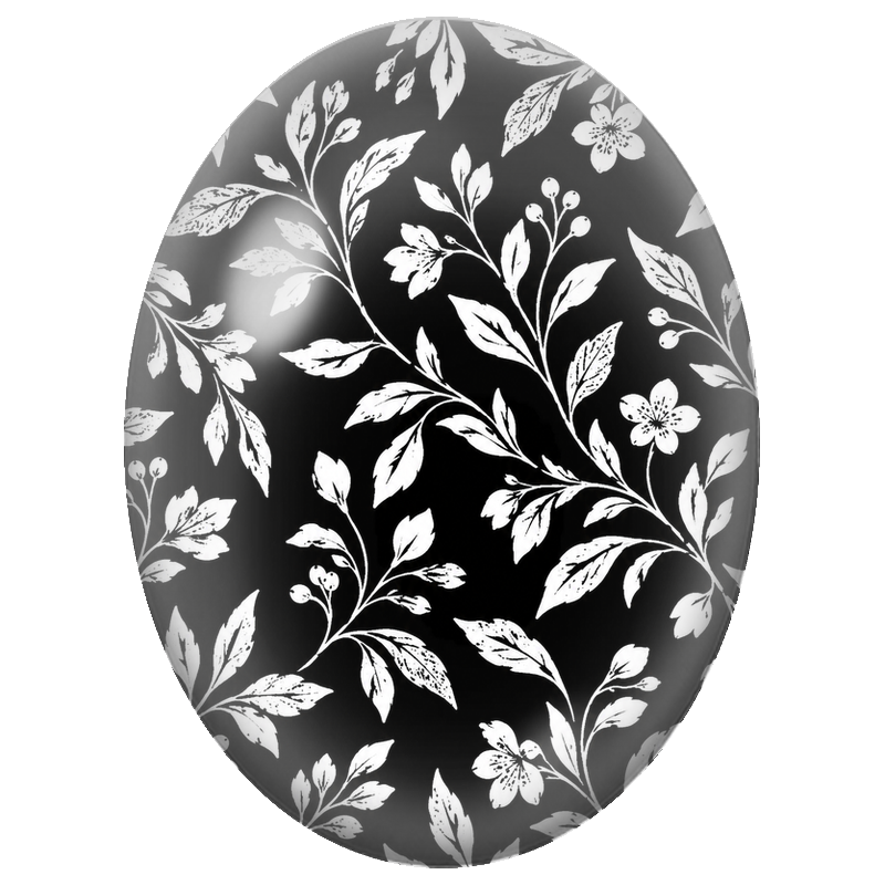 Cabochon en Verre Illustré Feuillage Fleuri Blanc sur Fond Noir 13x18, 18x25 ou 30x40mm