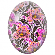 Cabochon en Verre Illustré Fleurs Roses et Corail au Feuillage Noir 13x18, 18x25 ou 30x40mm - Pour la Création de Bijoux