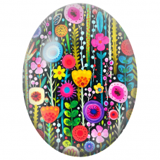 Cabochon en Verre Illustré Jardin Fantaisie sur Fond Noir 13x18, 18x25 ou 30x40mm - Pour la Création de Bijoux Fantaisie - DIY