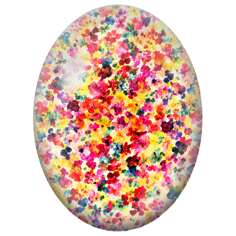 Cabochon en Verre Illustré Semis de Fleurettes Multicolores 13x18, 18x25 ou 30x40mm