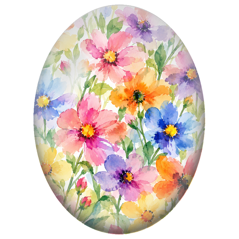 Cabochon en Verre Illustré Fleurs Aquarellées Multicolores 13x18, 18x25 ou 30x40mm