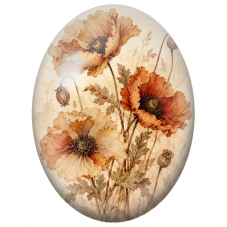 Cabochon en Verre Illustré Coquelicots Sépia au Charme Ancien 13x18, 18x25 ou 30x40mm - Pour la Création de Bijoux Fantaisie