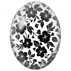 Cabochon en Verre Illustré Fleurs Noires sur Fond Blanc 13x18, 18x25 ou 30x40mm - Pour la Création de Bijoux Fantaisie - DIY