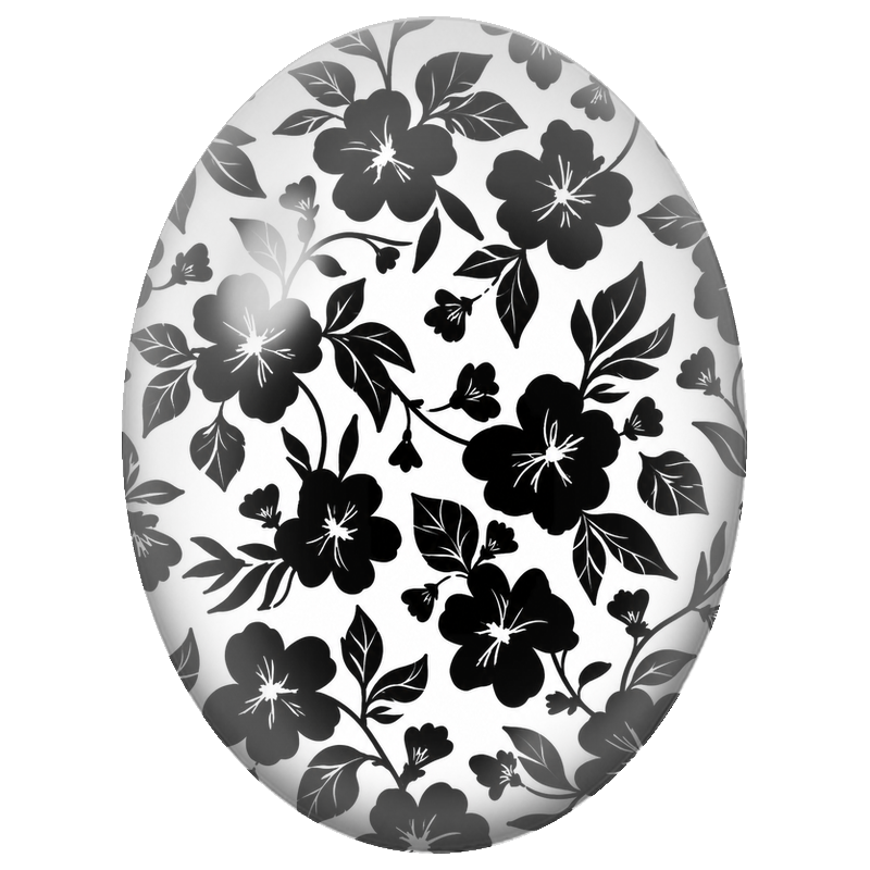 Cabochon en Verre Illustré Fleurs Noires sur Fond Blanc 13x18, 18x25 ou 30x40mm