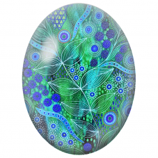 Cabochon en Verre Illustré Jardin Graphique Bleu et Vert 13x18, 18x25 ou 30x40mm - Pour la Création de Bijoux Fantaisie - DIY