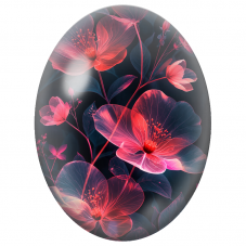 Cabochon en Verre Illustré Fleurs Rouges Lumineuses sur Fond Sombre 13x18, 18x25 ou 30x40mm - Pour la Création de Bijoux