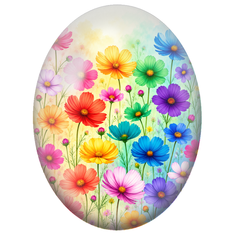 Cabochon en Verre Illustré Prairie de Fleurs Arc-en-Ciel 13x18, 18x25 ou 30x40mm