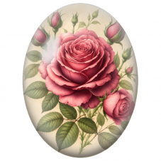 Cabochon en Verre Illustré Grande Rose Rose et Boutons Vintage 13x18, 18x25 ou 30x40mm - Pour la Création de Bijoux Fantaisie