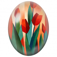 Cabochon en Verre Illustré Tulipes Rouges Géométriques 13x18, 18x25 ou 30x40mm - Pour la Création de Bijoux Fantaisie - DIY