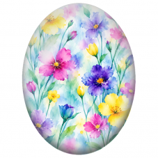 Cabochon en Verre Illustré Fleurs Aquarellées Roses Violettes et Jaunes 13x18, 18x25 ou 30x40mm - Pour la Création de Bijoux