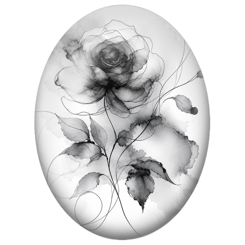 Cabochon en Verre Illustré Rose Noire à l’Encre 13x18, 18x25 ou 30x40mm