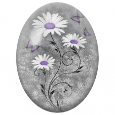 Cabochon en Verre Illustré Marguerites et Papillons Violets 13x18, 18x25 ou 30x40mm - Pour la Création de Bijoux Fantaisie - DIY