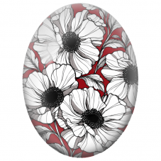 Cabochon en Verre Illustré Grandes Fleurs Blanches sur Fond Rouge 13x18, 18x25 ou 30x40mm - Pour la Création de Bijoux Fantaisie