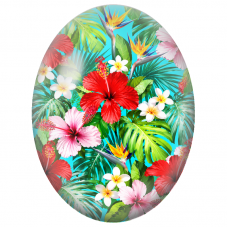 Cabochon en Verre Illustré Hibiscus et Fleurs Tropicales 13x18, 18x25 ou 30x40mm - Pour la Création de Bijoux Fantaisie - DIY
