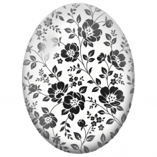 Cabochon en Verre Illustré Branches Fleuries Noires sur Fond Blanc 13x18, 18x25 ou 30x40mm - Pour la Création de Bijoux