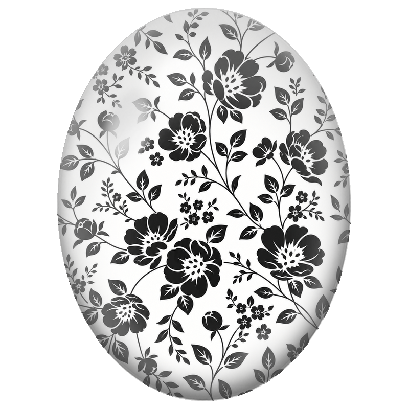 Cabochon en Verre Illustré Branches Fleuries Noires sur Fond Blanc 13x18, 18x25 ou 30x40mm