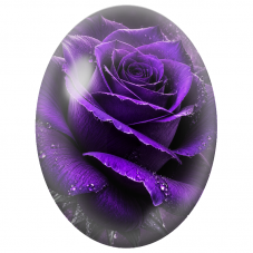 Cabochon en Verre Illustré Rose Violette aux Gouttes de Rosée 13x18, 18x25 ou 30x40mm - Pour la Création de Bijoux Fantaisie