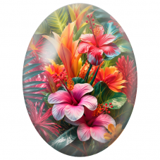 Cabochon en Verre Illustré Bouquet de Fleurs Tropicales 13x18, 18x25 ou 30x40mm - Pour la Création de Bijoux Fantaisie - DIY