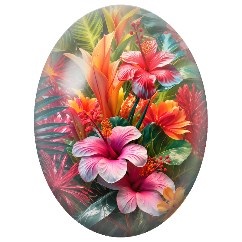 Cabochon en Verre Illustré Bouquet de Fleurs Tropicales 13x18, 18x25 ou 30x40mm