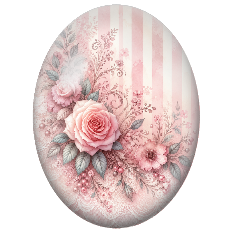 Cabochon en Verre Illustré Roses Roses et Dentelle Vintage 13x18, 18x25 ou 30x40mm