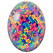 Cabochon en Verre Illustré Fleurs Tropicales aux Couleurs Néon 13x18, 18x25 ou 30x40mm - Pour la Création de Bijoux Fantaisie