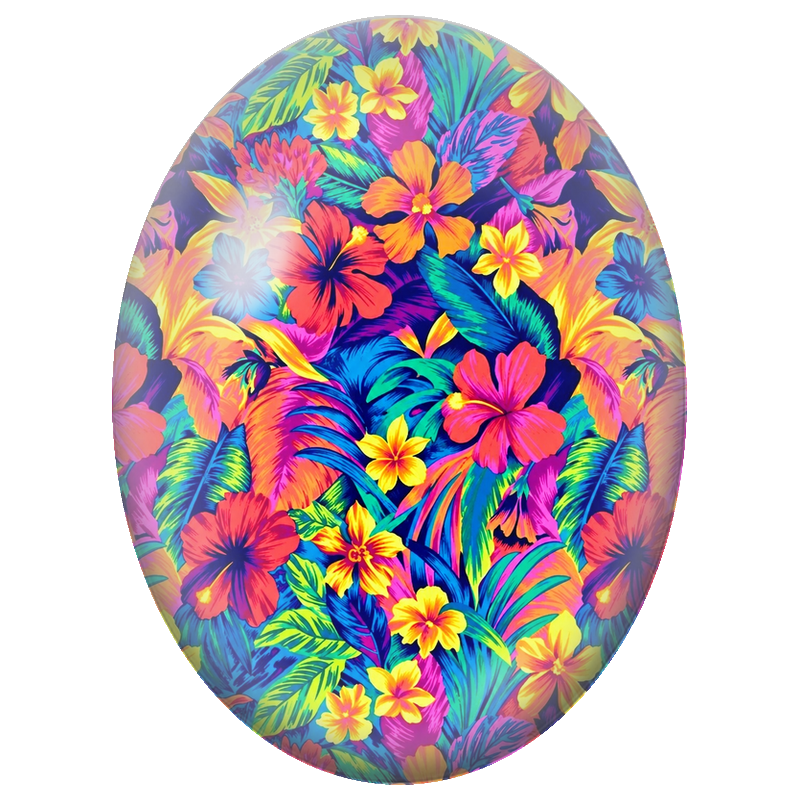 Cabochon en Verre Illustré Fleurs Tropicales aux Couleurs Néon 13x18, 18x25 ou 30x40mm