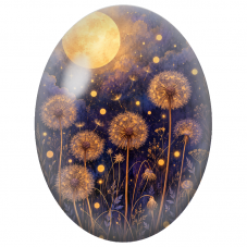 Cabochon en Verre Illustré Pissenlits Dorés sous la Pleine Lune 13x18, 18x25 ou 30x40mm - Pour la Création de Bijoux Fantaisie