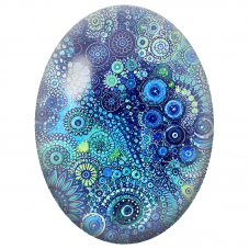 Cabochon en Verre Illustré Rosaces Bleues et Turquoise 13x18, 18x25 ou 30x40mm - Pour la Création de Bijoux Fantaisie - DIY
