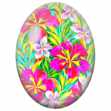 Cabochon en Verre Illustré Fleurs Tropicales Fuchsia et Blanches 13x18, 18x25 ou 30x40mm - Pour la Création de Bijoux Fantaisie