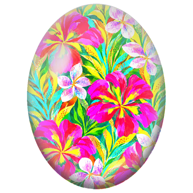 Cabochon en Verre Illustré Fleurs Tropicales Fuchsia et Blanches 13x18, 18x25 ou 30x40mm