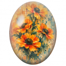 Cabochon en Verre Illustré Coquelicots Orange sur Fond Patiné 13x18, 18x25 ou 30x40mm - Pour la Création de Bijoux Fantaisie