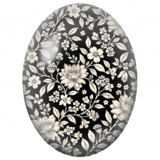 Cabochon en Verre Illustré Fleurs Ivoire sur Fond Noir 13x18, 18x25 ou 30x40mm - Pour la Création de Bijoux Fantaisie - DIY