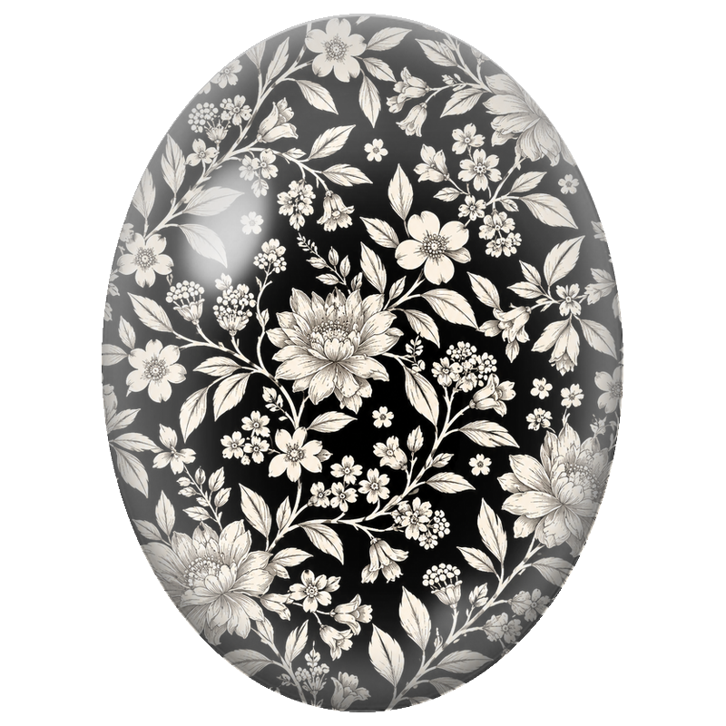 Cabochon en Verre Illustré Fleurs Ivoire sur Fond Noir 13x18, 18x25 ou 30x40mm