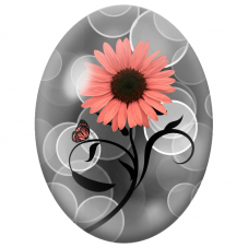 Cabochon en Verre Illustré Gerbera Corail et Papillon 13x18, 18x25 ou 30x40mm - Pour la Création de Bijoux Fantaisie - DIY
