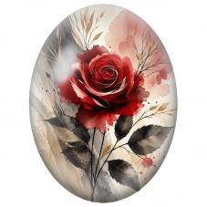 Cabochon en Verre Illustré Rose Rouge sur Fond Abstrait 13x18, 18x25 ou 30x40mm - Pour la Création de Bijoux Fantaisie - DIY