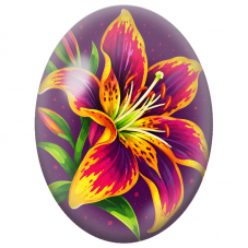 Cabochon en Verre Illustré Lys Pourpre et Jaune 13x18, 18x25 ou 30x40mm - Pour la Création de Bijoux Fantaisie - DIY